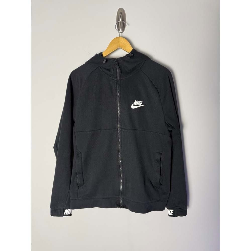 Nike Full Zip Hoodie Mens M Black Club Fleece Activewear Embroidered Logo